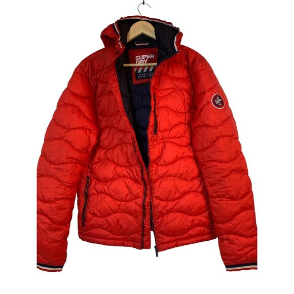Superdry Mens Wave Quilt Red Puffer Jacket L RD10388 Fitted GUC - Picture 9 of 16